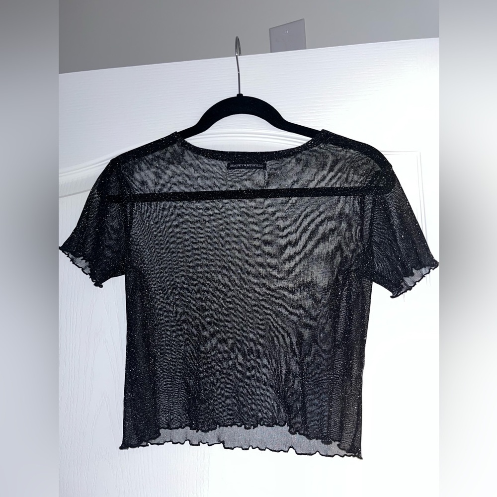 Black shimmery lettuce edge crop top